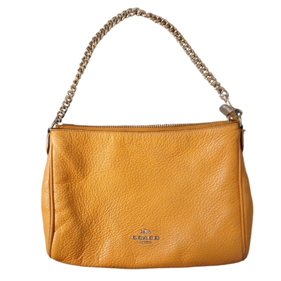 Coach Carrie Orange Pebbked Leather Handbag - Picture 12 of 13